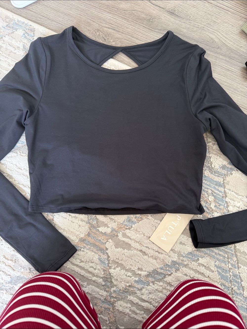 P'tula Black Long Sleeve Cropped Top with Open Back Detail